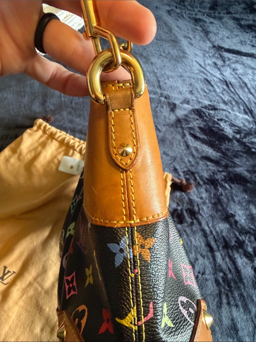Louis Vuitton Multicolor Monogram Black Canvas & Tan Leather Shoulder Bag - Picture 13 of 16